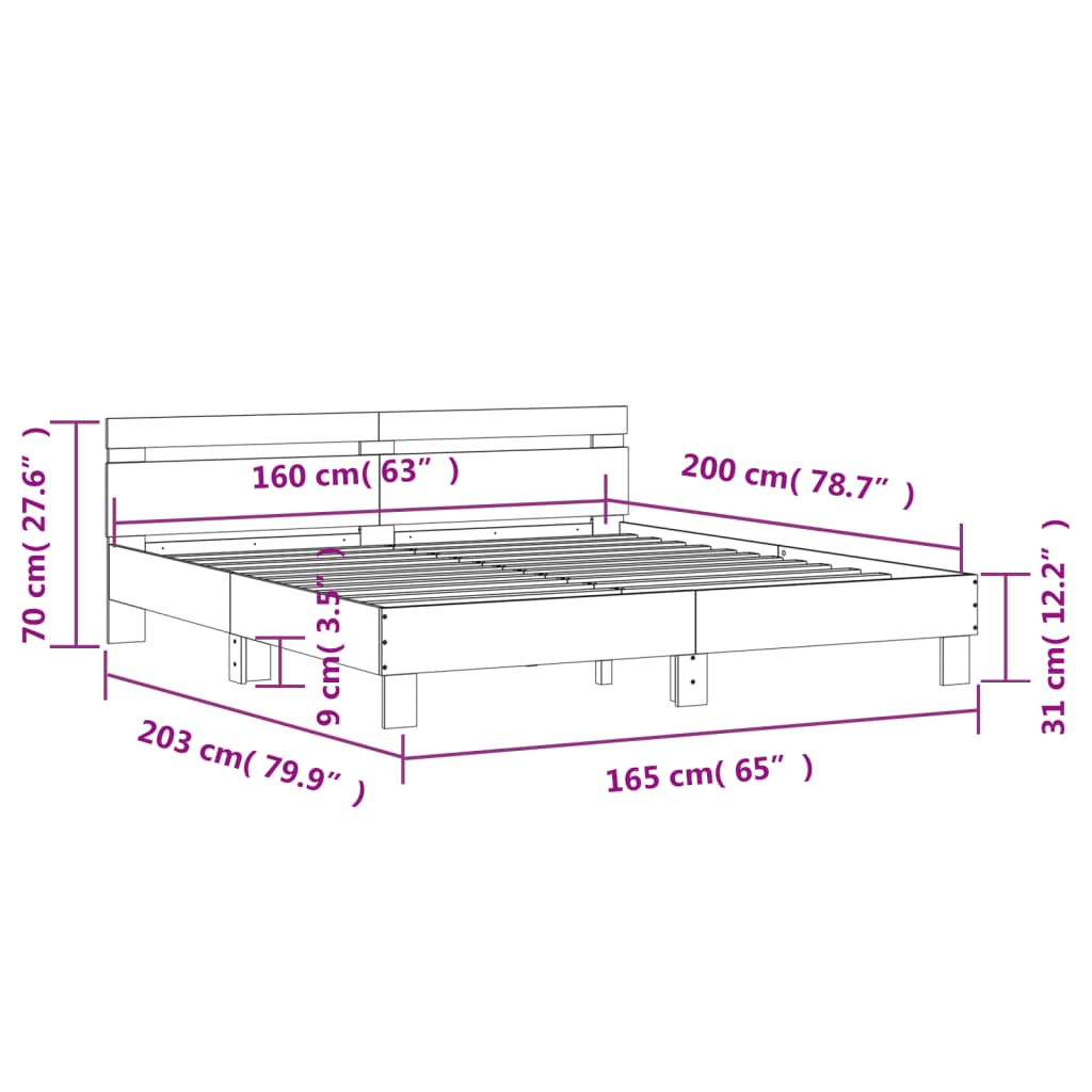 vidaXL Bed Frame without Mattress Grey Sonoma 160x200 cm