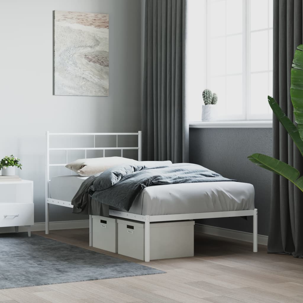 vidaXL Metal Bed Frame with Headboard White 100x200 cm