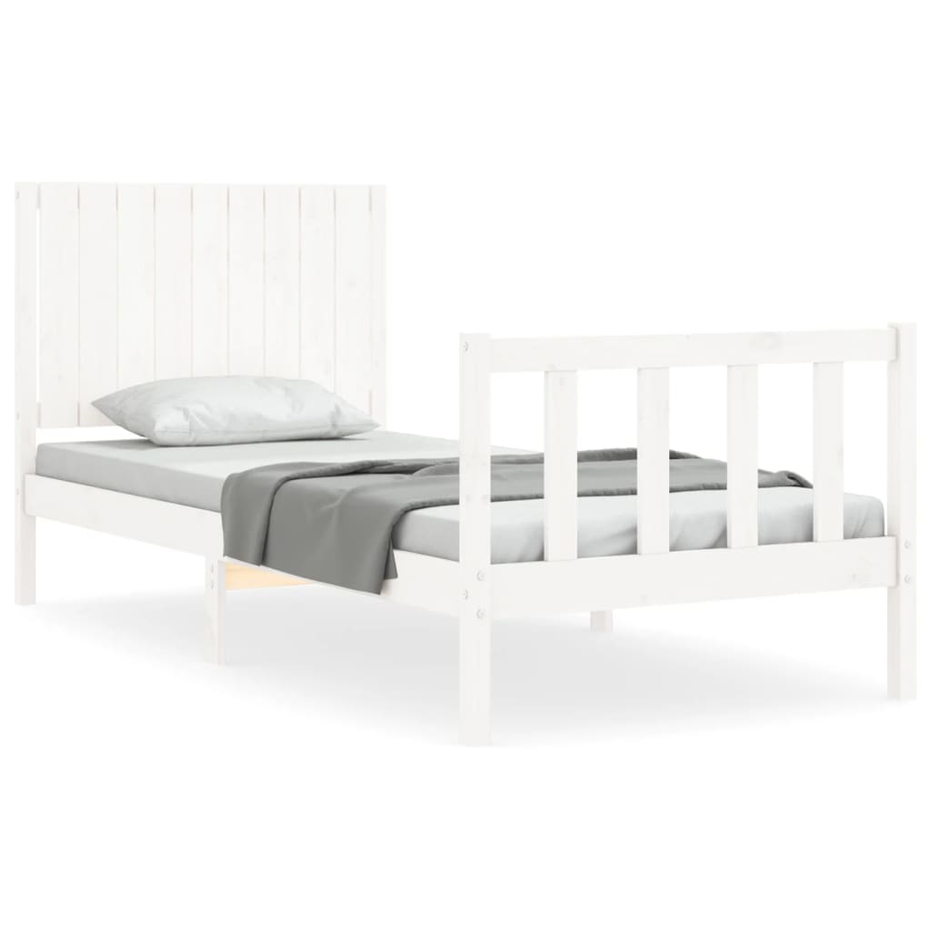 vidaXL Bed Frame without Mattress White Single Solid Wood Pine