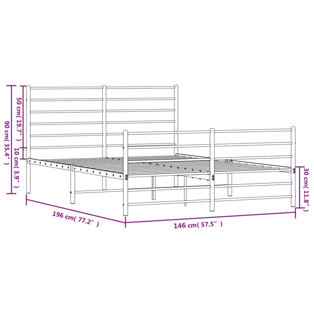 vidaXL Metal Bed Frame without Mattress with Footboard White 140x190 cm