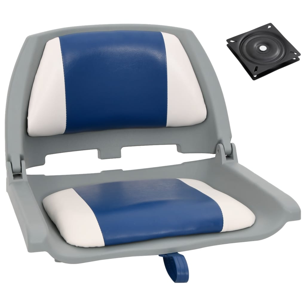 vidaXL 2 Piece Foldable Boat Seat Set with Blue-white Pillow