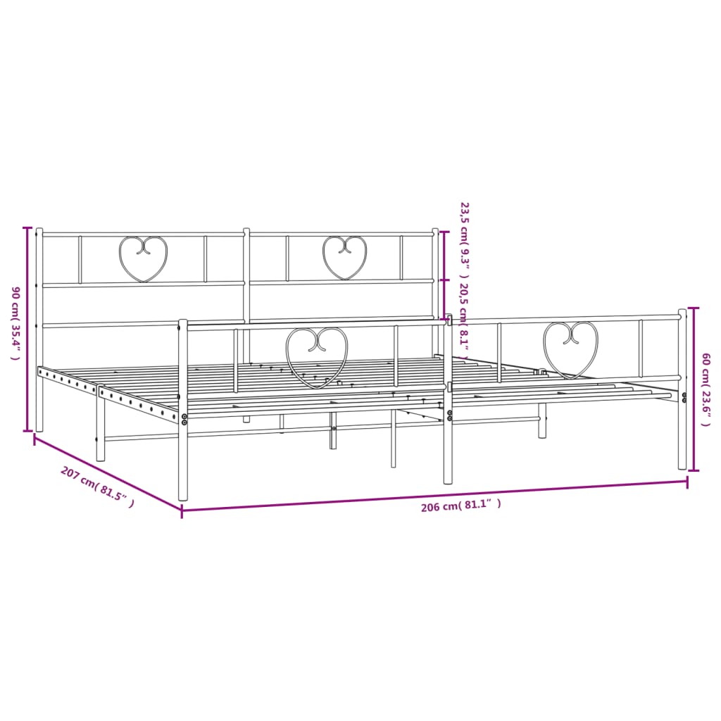 vidaXL Metal Bed Frame without Mattress with Footboard Black 200x200 cm