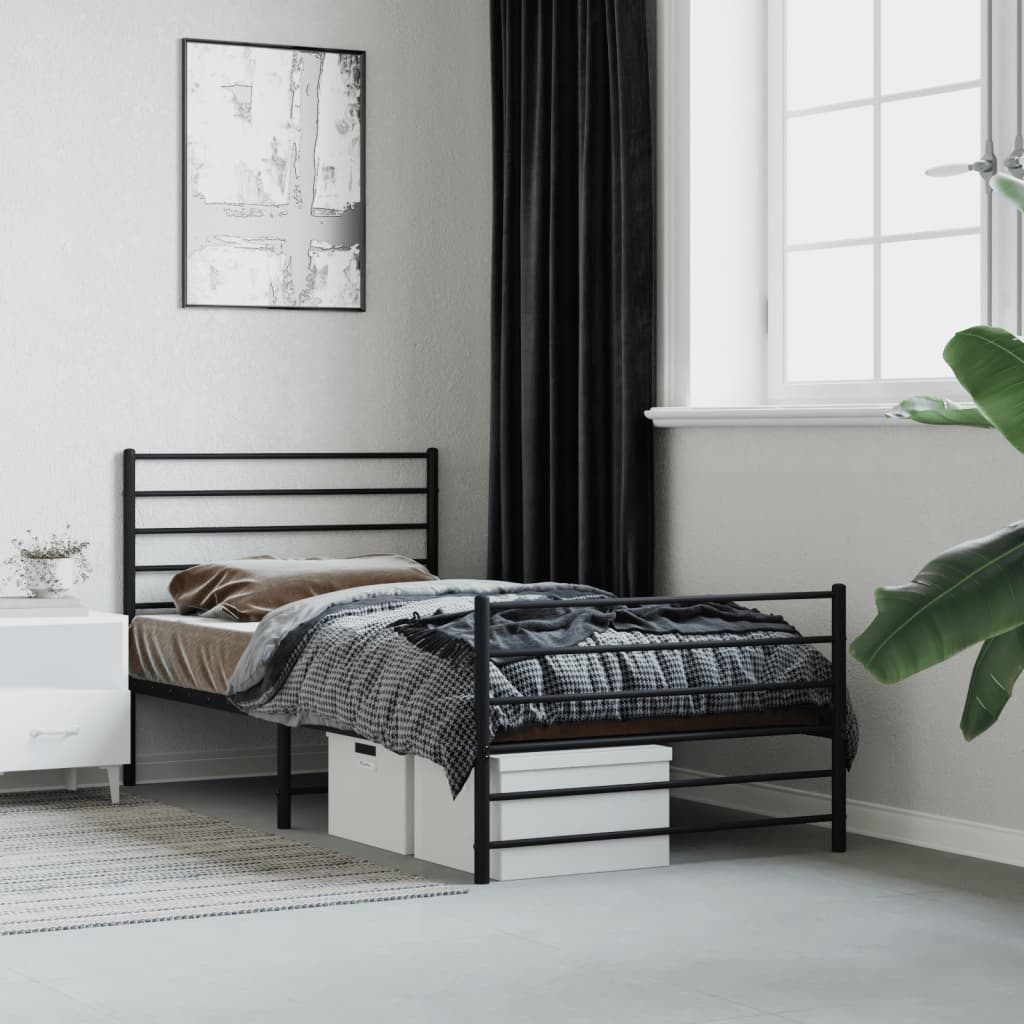 vidaXL Metal Bed Frame without Mattress with Footboard Black 107x203 cm