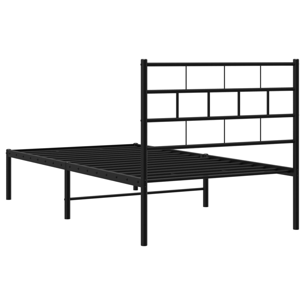 vidaXL Metal Bed Frame without Mattress with Headboard Black 107x203 cm