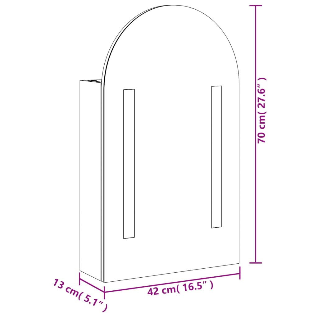 vidaXL Bathroom Mirror Cabinet with LED Light Arched Oak 42x13x70 cm