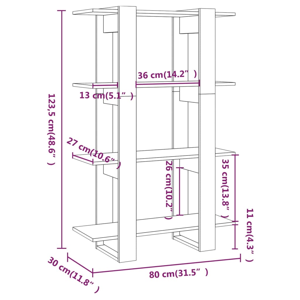 vidaXL Book Cabinet/Room Divider White 80x30x123.5 cm