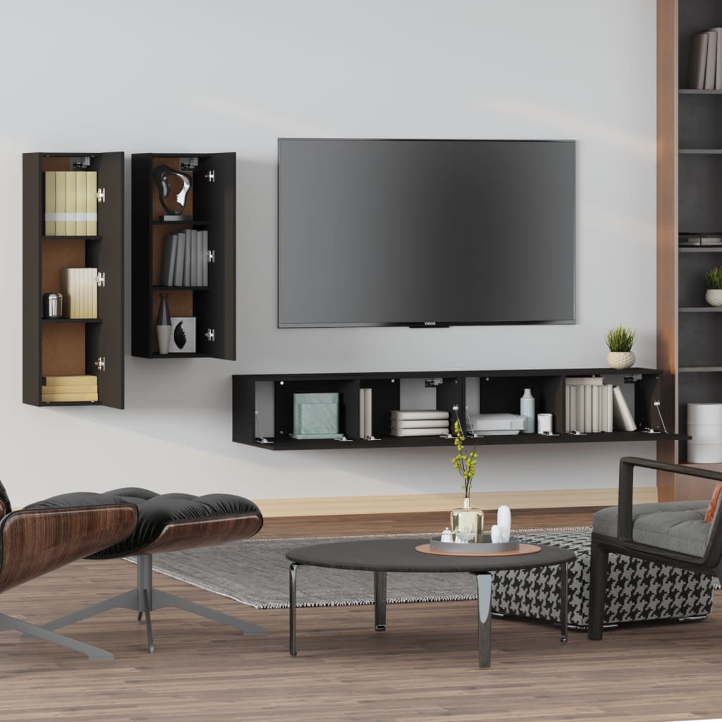 vidaXL 4 Piece TV Cabinet Set Black Engineered Wood