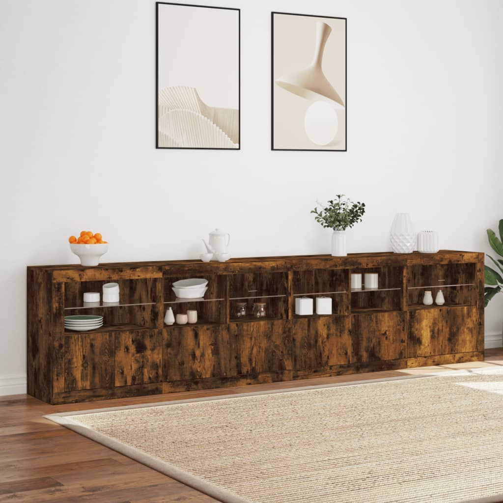 vidaXL Sideboard with LED Lights Smoked Oak 283x37x67 cm