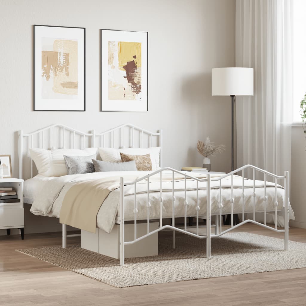 vidaXL Metal Bed Frame without Mattress with Footboard White 150x200 cm King Size