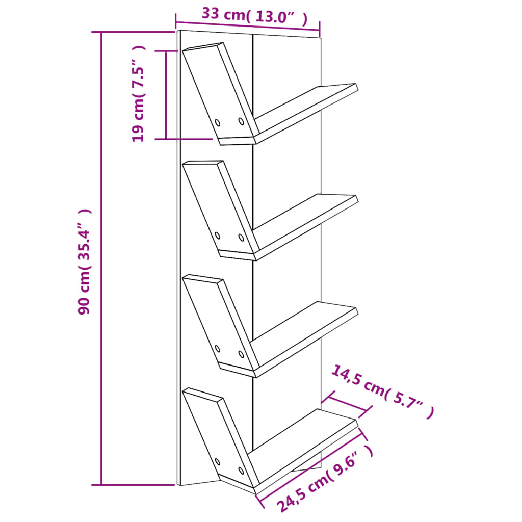 vidaXL Wall Bookshelf 4-Tier White 33x16x90 cm