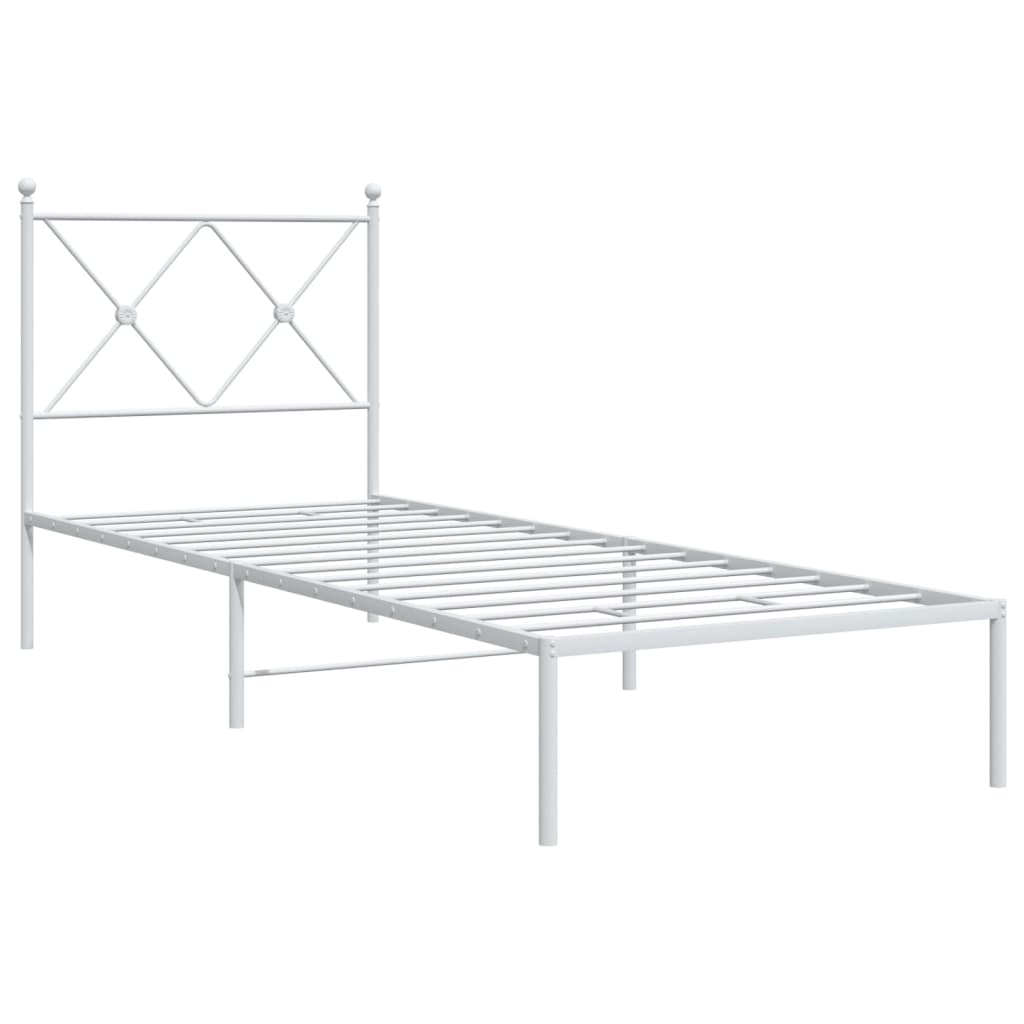 vidaXL Metal Bed Frame without Mattress with Headboard White 75x190 cm Small Single