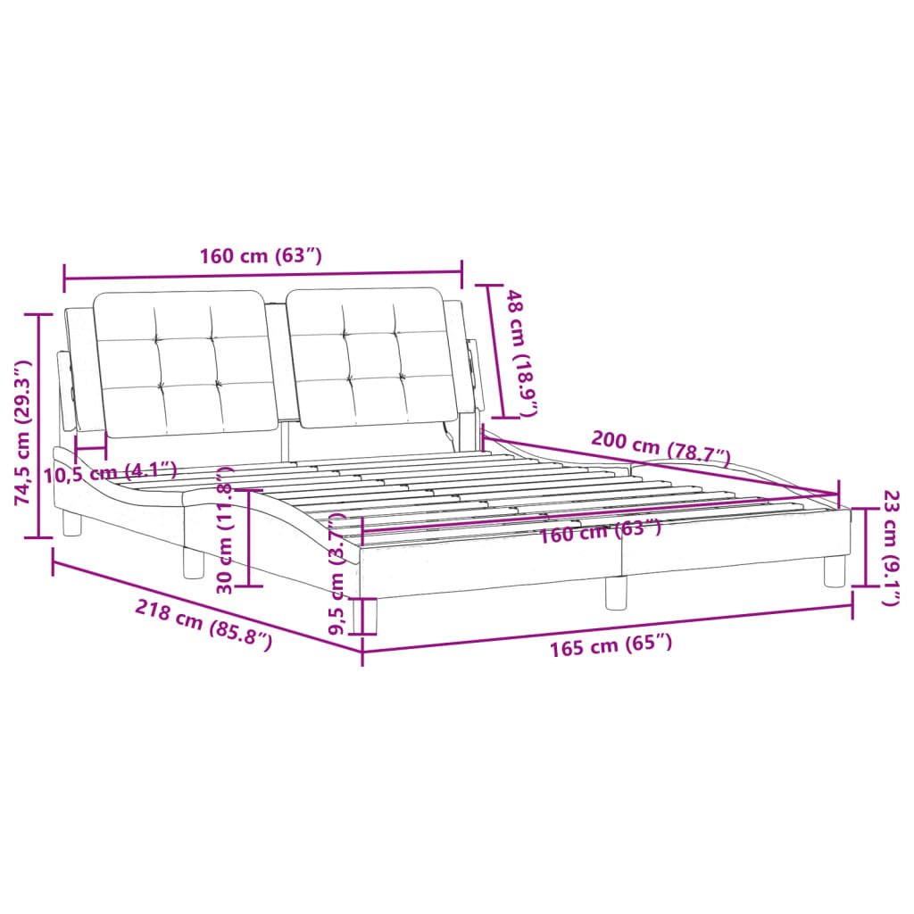 vidaXL Bed Frame with LED without Mattress White and Black 160x200 cm