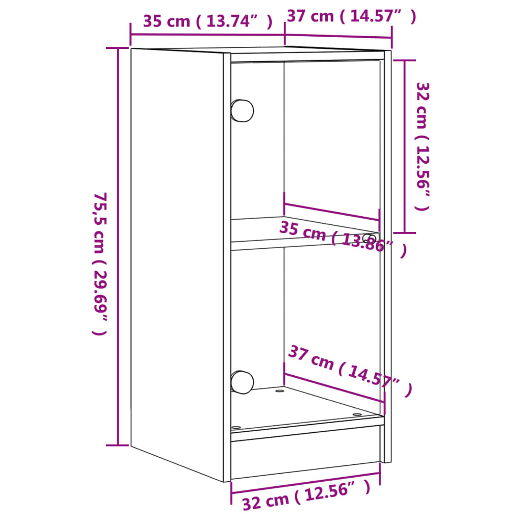 vidaXL Side Cabinet with Glass Doors Grey Sonoma 35x37x75.5 cm