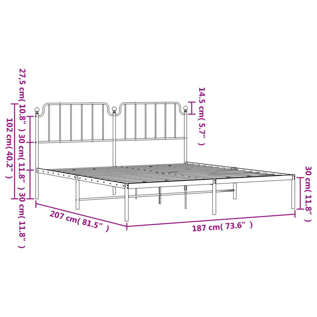 vidaXL Metal Bed Frame without Mattress with Headboard White 180x200 cm Super King