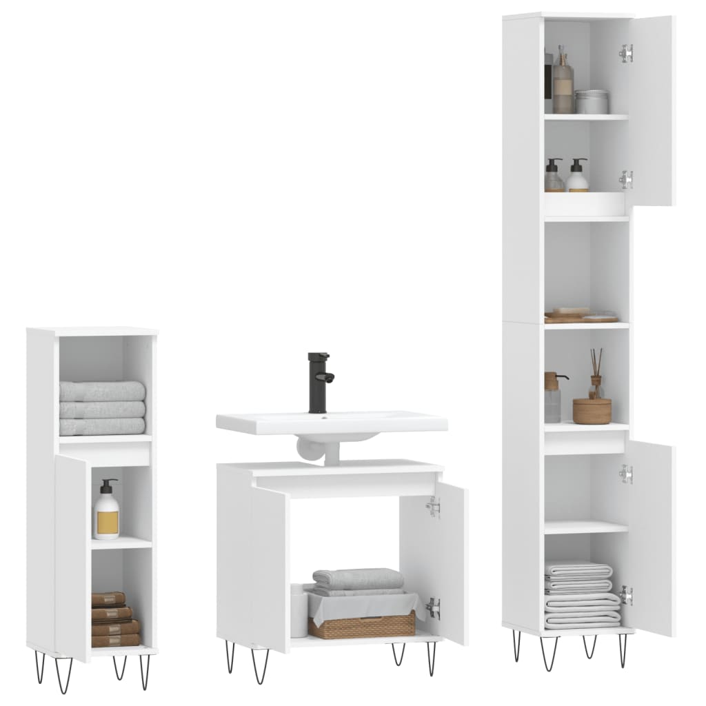 vidaXL 3 Piece Bathroom Furniture Set White Engineered Wood