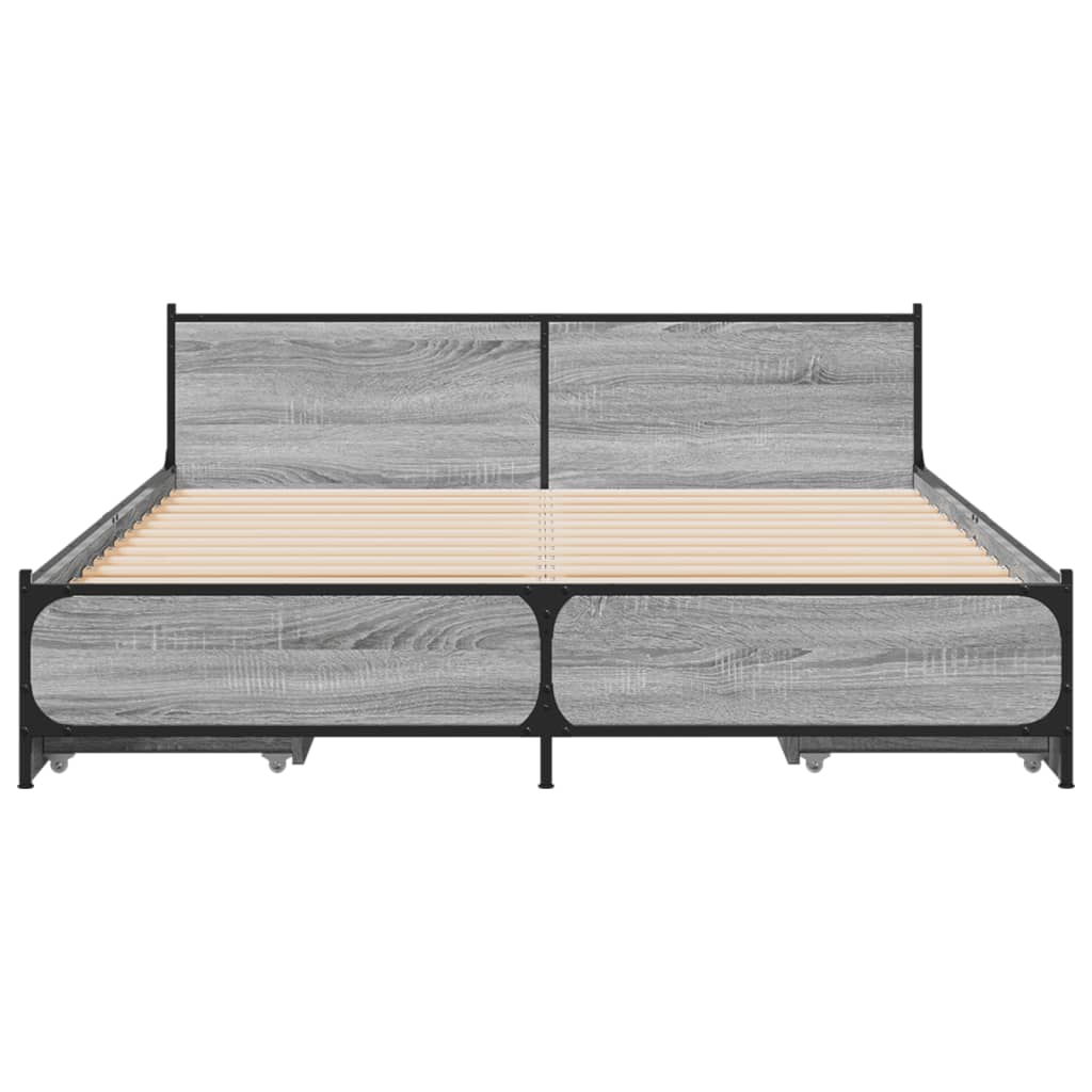 vidaXL Bed Frame with Drawers without Mattress Grey Sonoma 120x190 cm Small Double