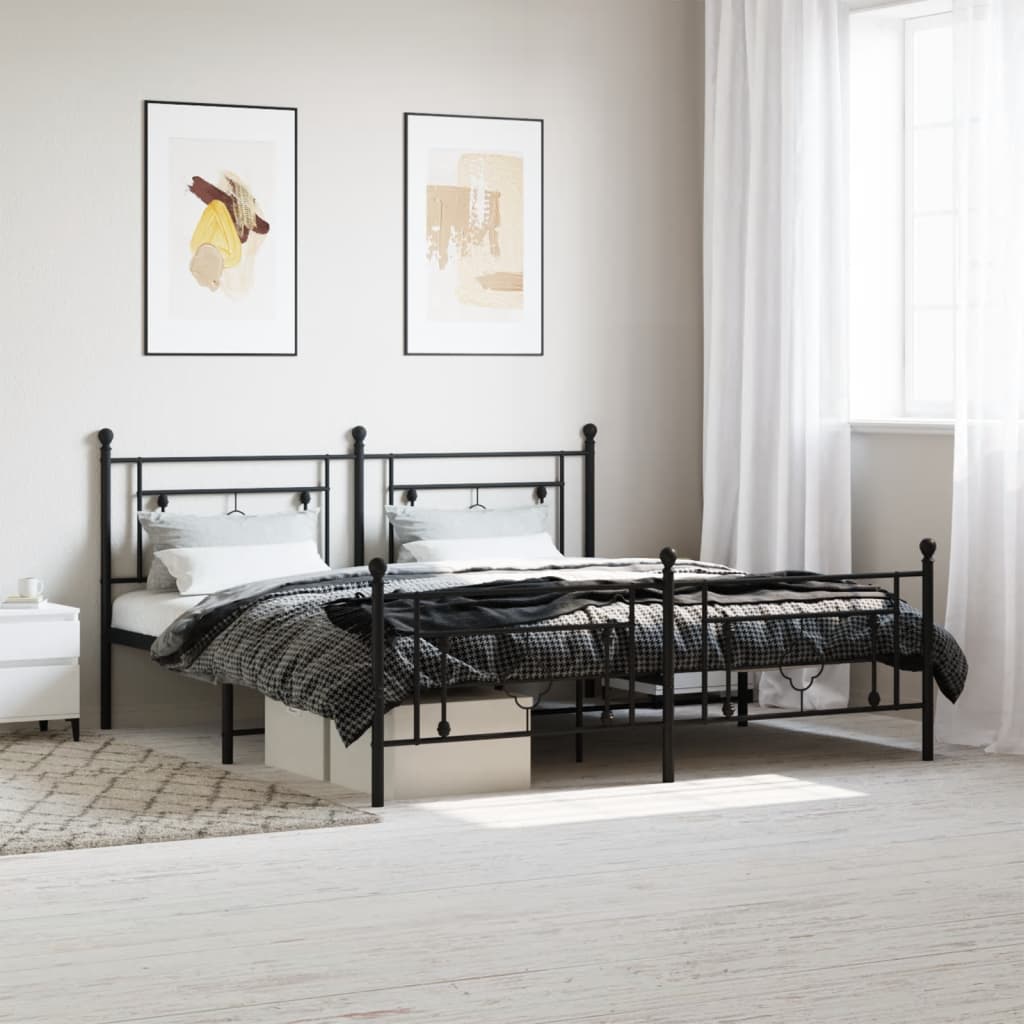 vidaXL Metal Bed Frame without Mattress with Footboard Black 183x213 cm