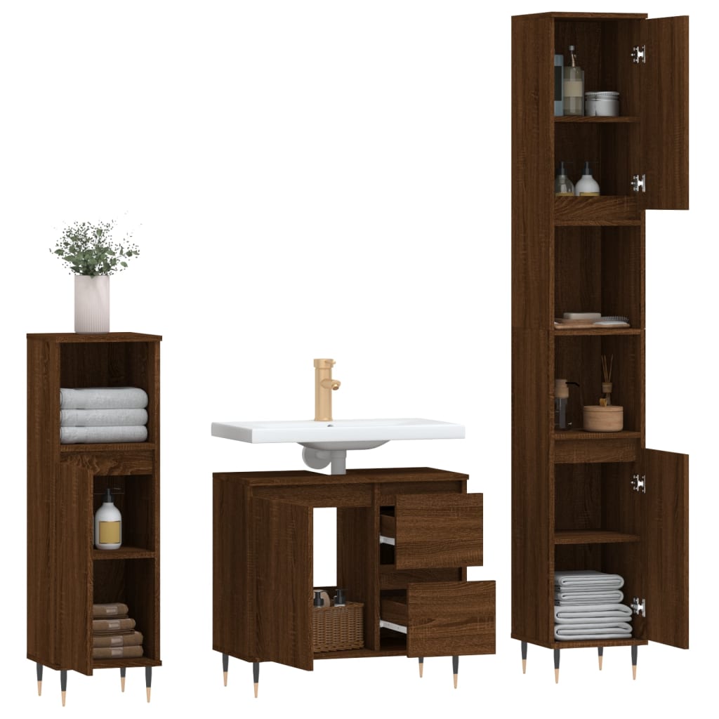 vidaXL 3 Piece Bathroom Furniture Set Brown Oak Engineered Wood