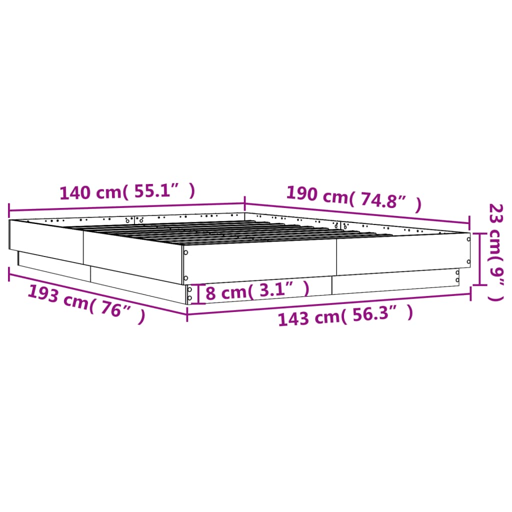 vidaXL Bed Frame without Mattress Concrete Grey 140x190 cm