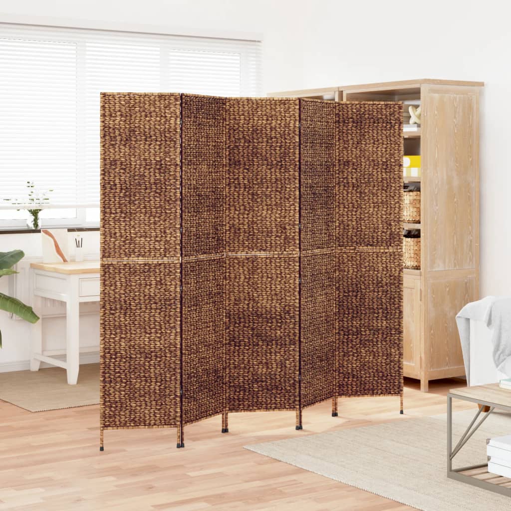 vidaXL Room Divider 5-Panel Brown 205x180 cm Water Hyacinth