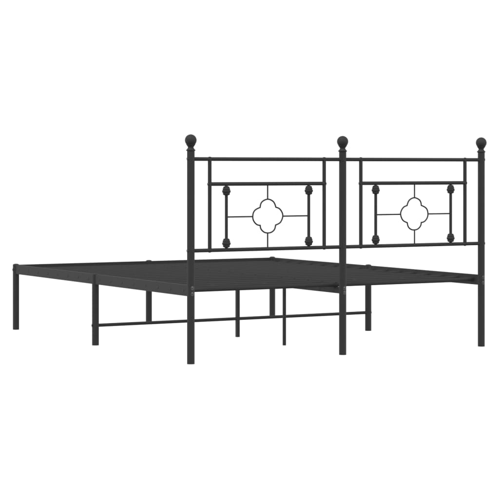 vidaXL Metal Bed Frame without Mattress with Headboard Black 150x200 cm King Size