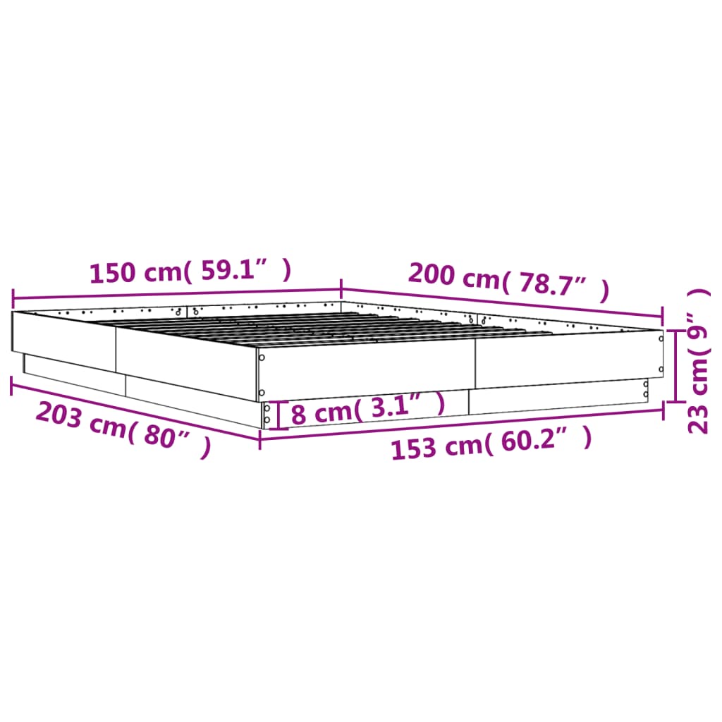 vidaXL Bed Frame with LED without Mattress Smoked Oak 150x200 cm King Size