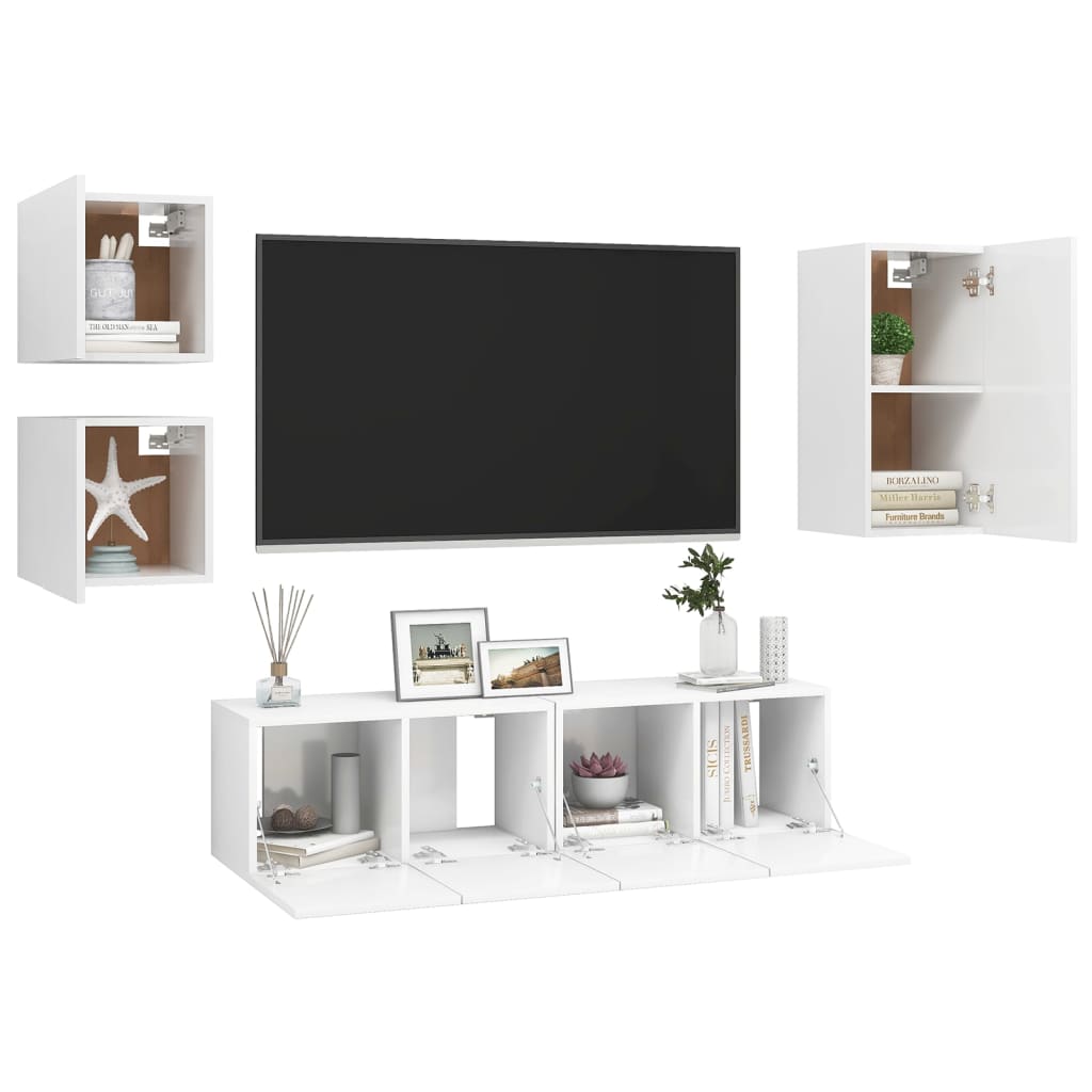 vidaXL 5 Piece TV Cabinet Set White Engineered Wood