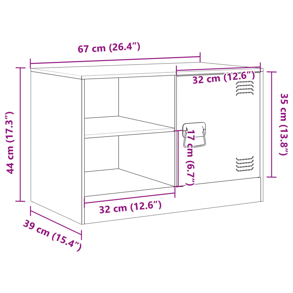 vidaXL TV Cabinet Pink 67x39x44 cm Steel