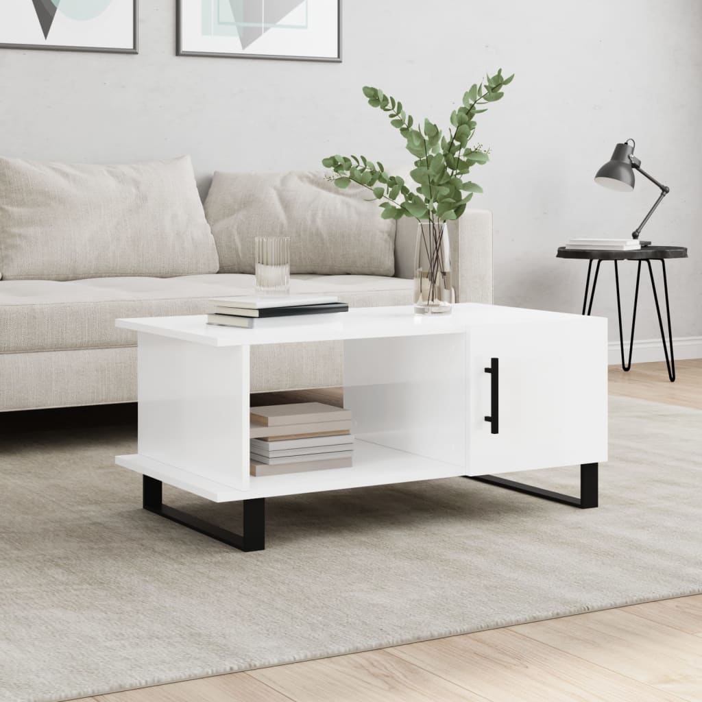 vidaXL Coffee Table High Gloss White 90x50x40 cm Engineered Wood