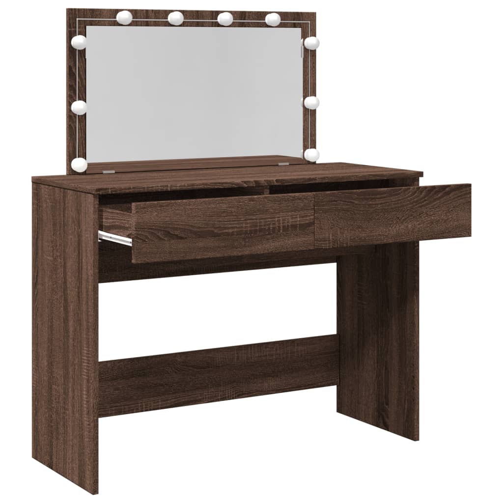 vidaXL Dressing Table with LED Brown Oak 100x40x120 cm