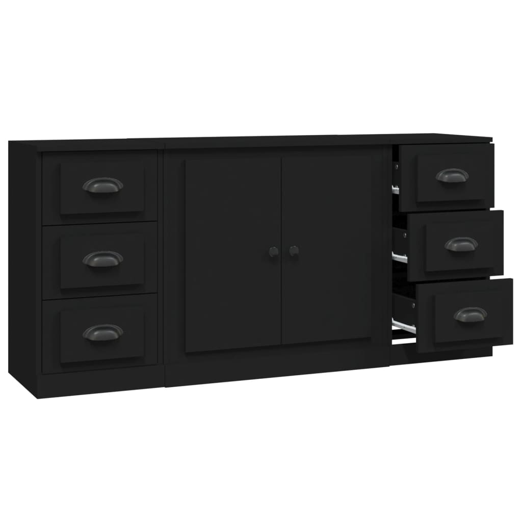 vidaXL Sideboards 3 pcs Black Engineered Wood