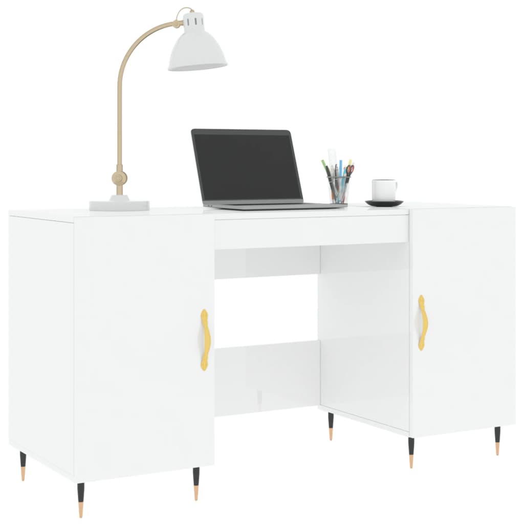 vidaXL Desk High Gloss White 140x50x75 cm Engineered Wood