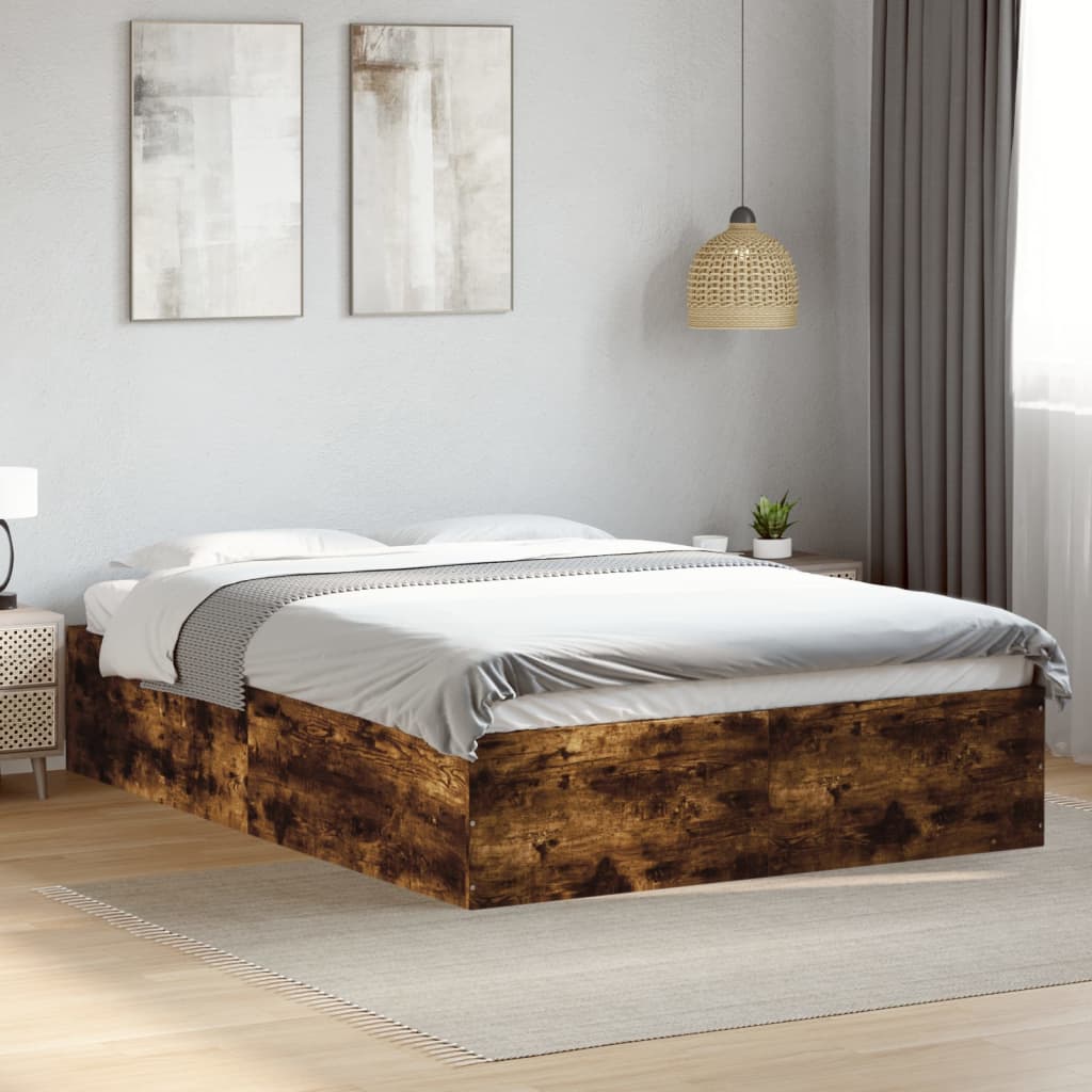 vidaXL Bed Frame without Mattress Smoked Oak 140x200 cm