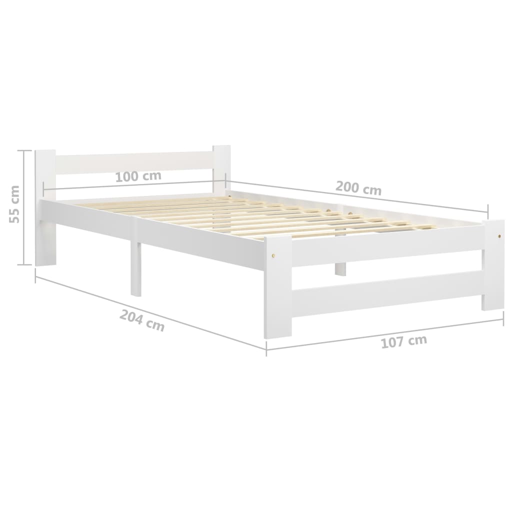 vidaXL Bed Frame without Mattress White Solid Pine Wood 100x200 cm