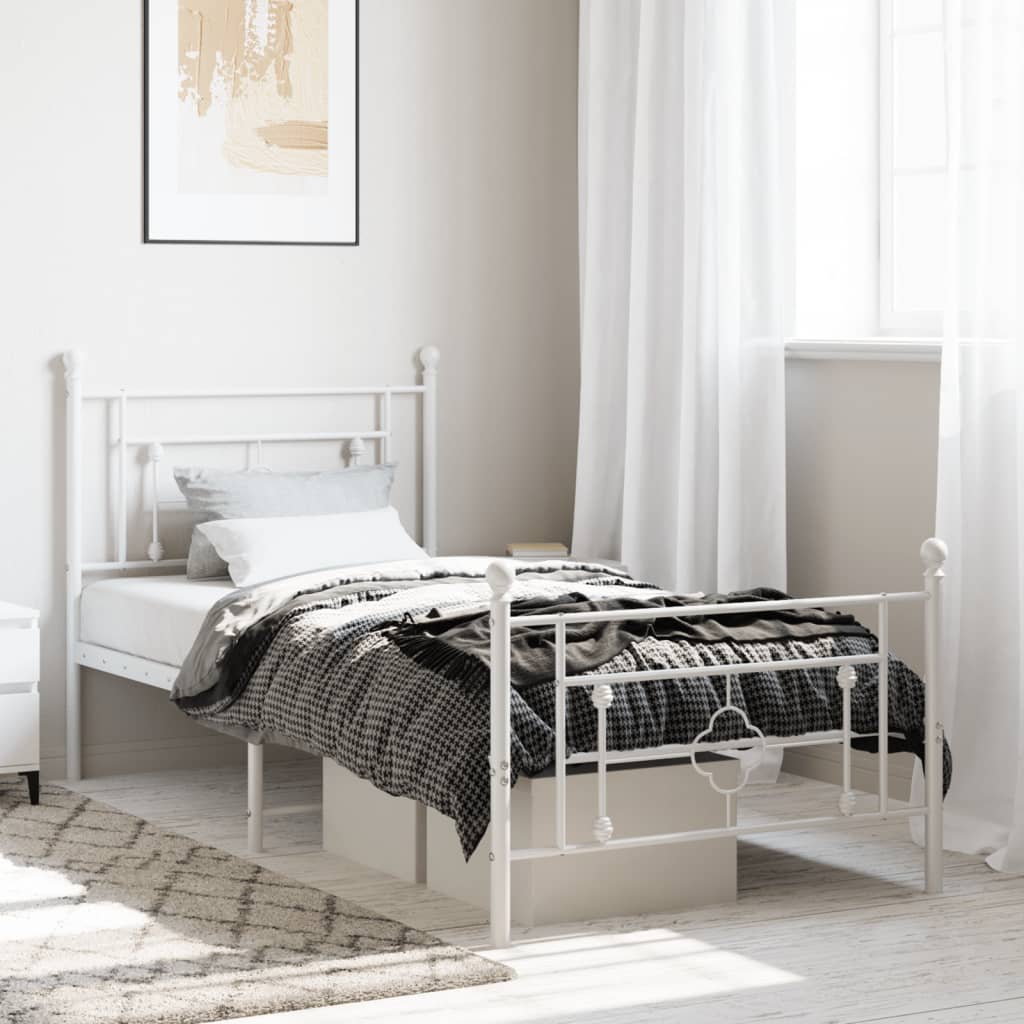 vidaXL Metal Bed Frame without Mattress with Footboard White 100x200 cm