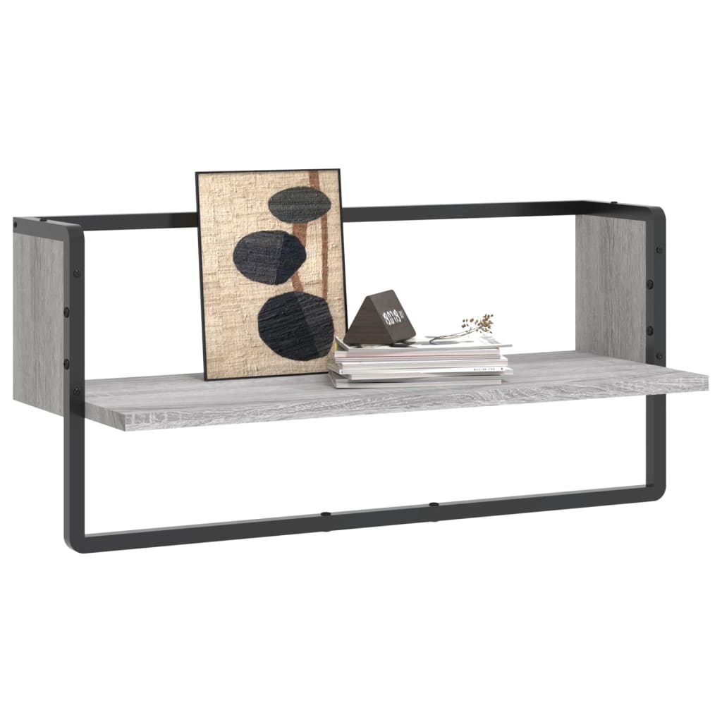 vidaXL Wall Shelf with Bar Grey Sonoma 65x25x30 cm