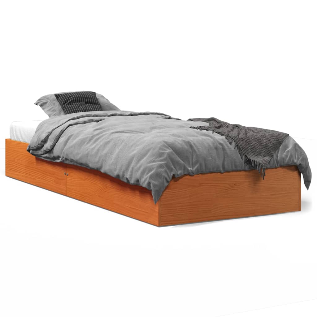 vidaXL Bed Frame without Mattress Wax Brown 75x190 cm Small Single Solid Wood Pine