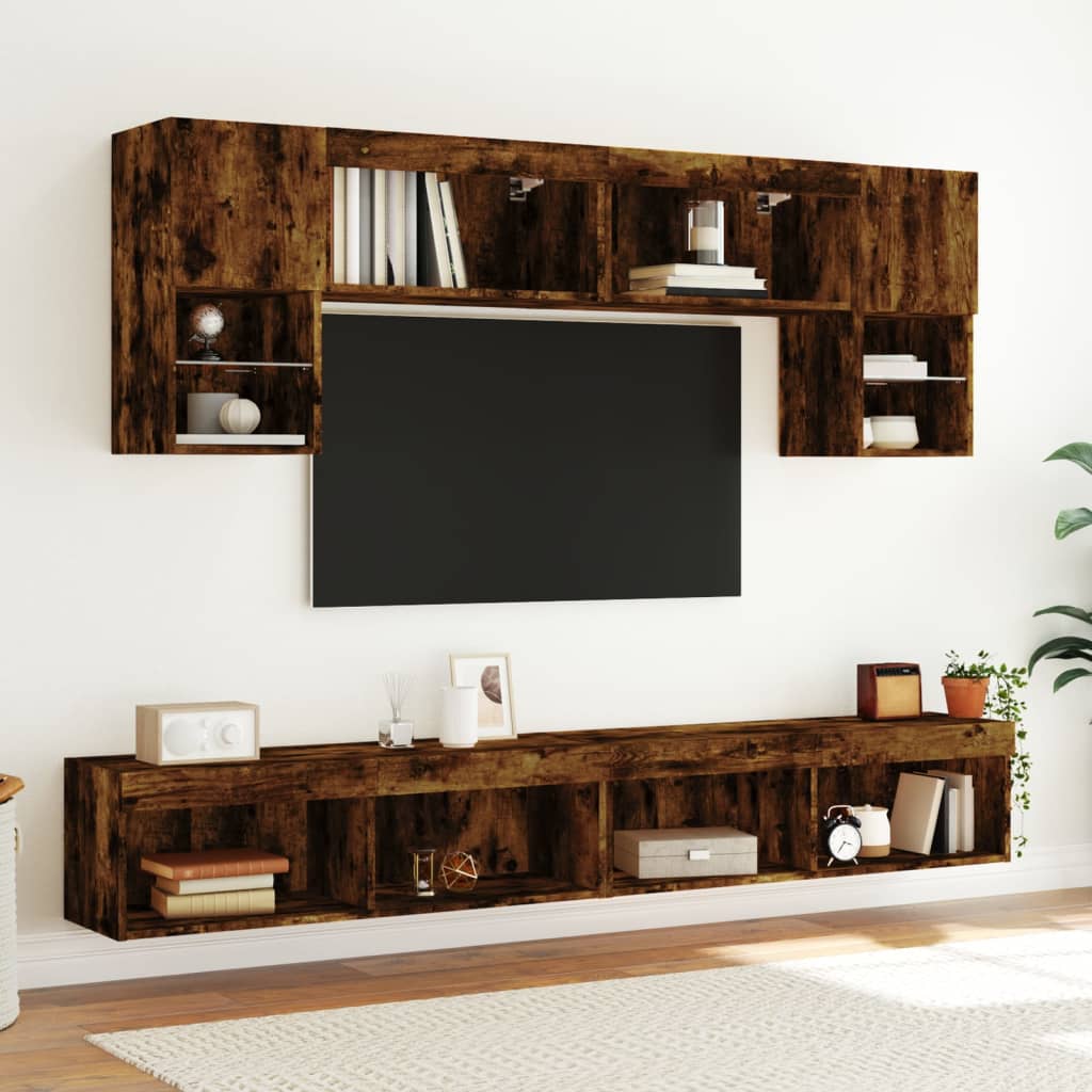 vidaXL TV Cabinet with LED Lights Smoked Oak 100x30x30 cm