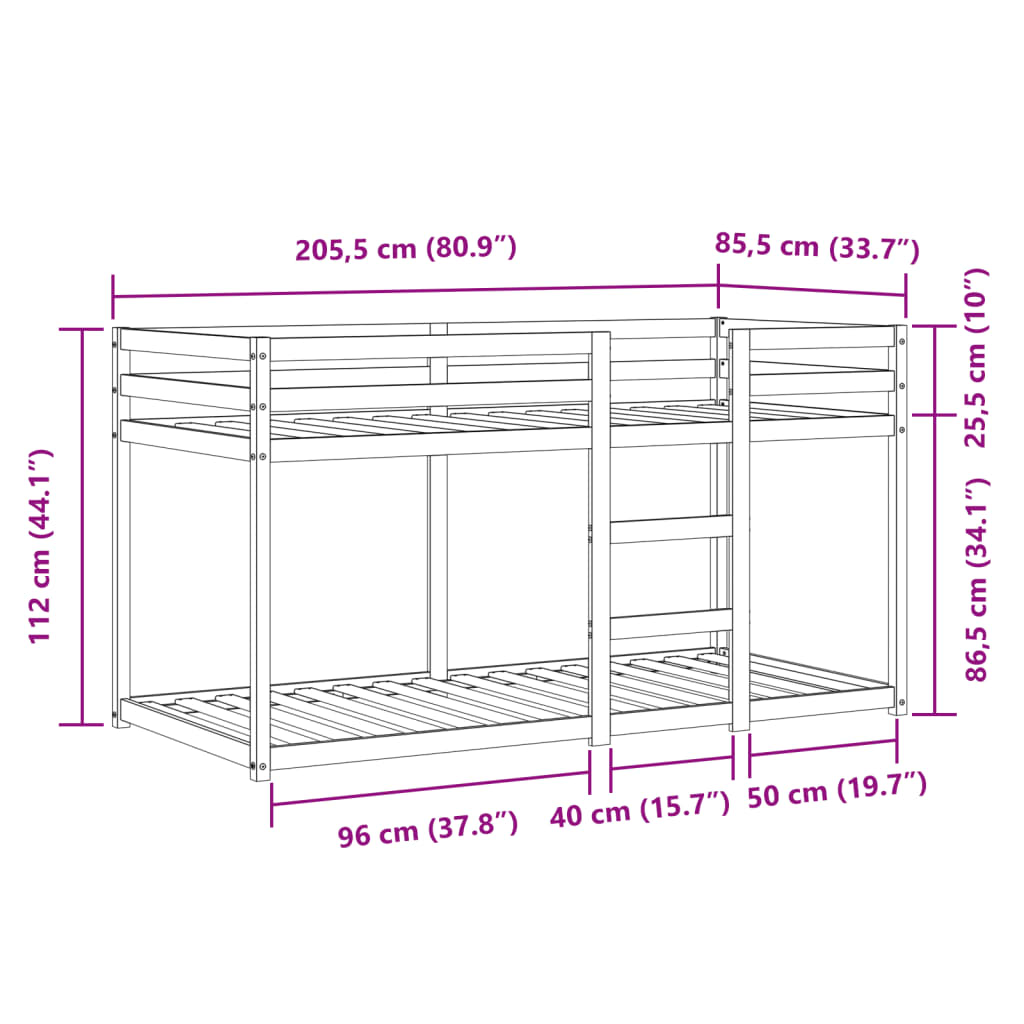 vidaXL Bunk Bed without Mattress White&Black 80x200 cm Solid Wood Pine