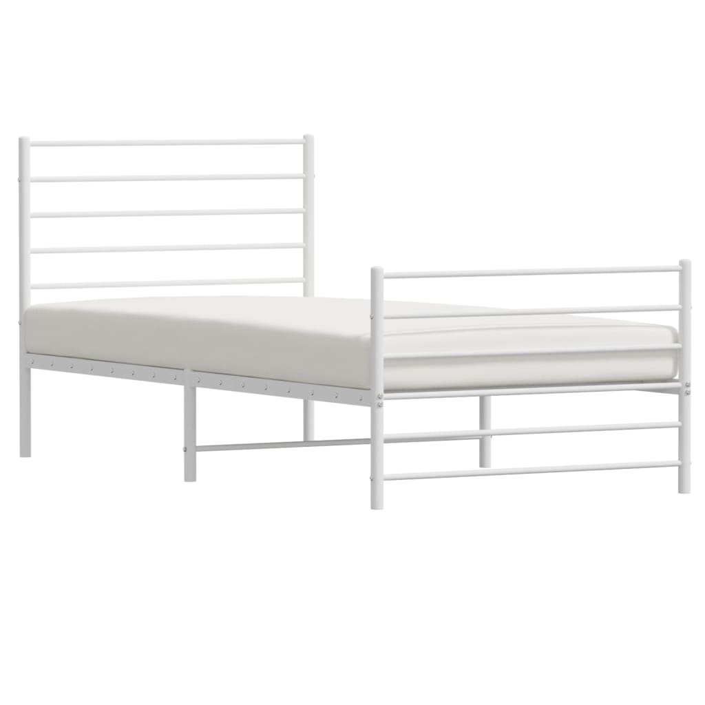 vidaXL Metal Bed Frame without Mattress with Footboard White 100x190 cm