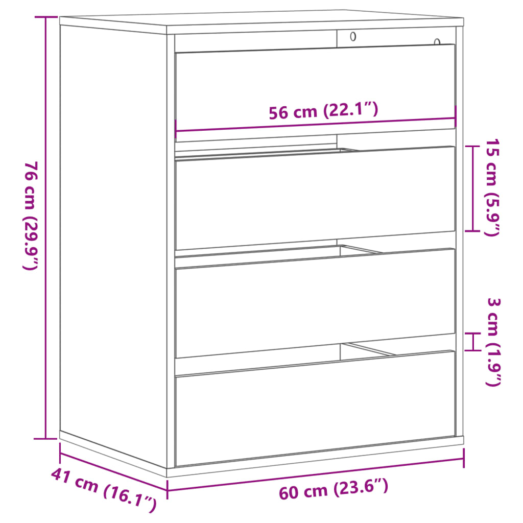 vidaXL Corner Chest of Drawers Grey Sonoma 60x41x76 cm Engineered Wood