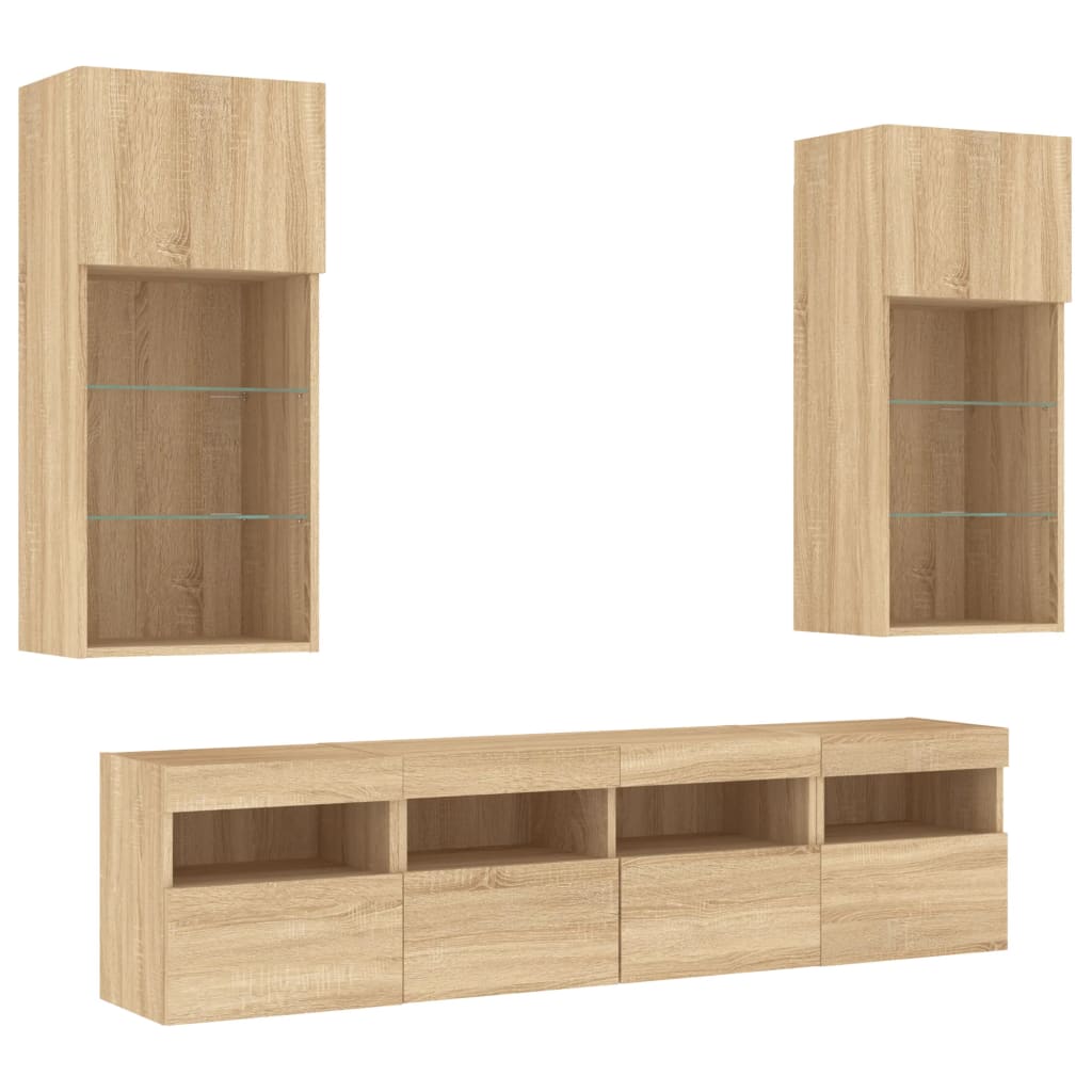 vidaXL 5 Piece TV Wall Units with LED Sonoma Oak Engineered Wood