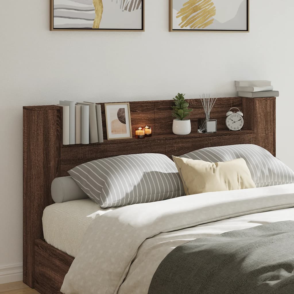 vidaXL Headboard Cabinet with LED Brown Oak 180x16.5x103.5 cm