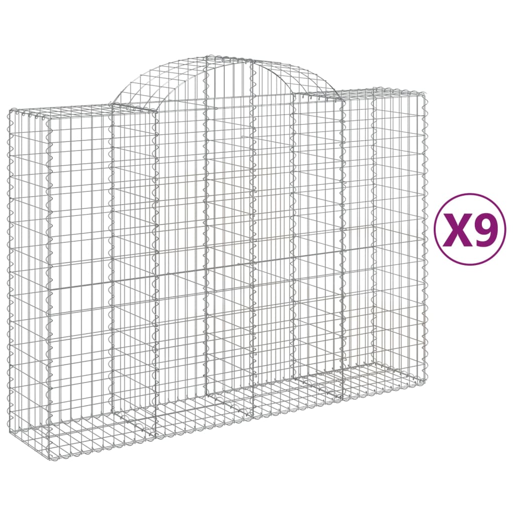 vidaXL Arched Gabion Baskets 9 pcs 200x50x140/160 cm Galvanised Iron