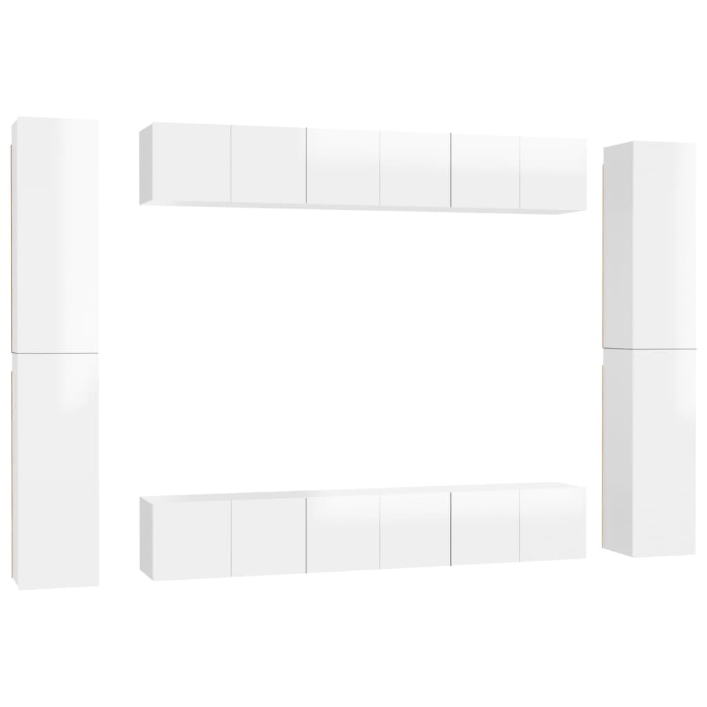 vidaXL 10 Piece TV Cabinet Set High Gloss White Engineered Wood