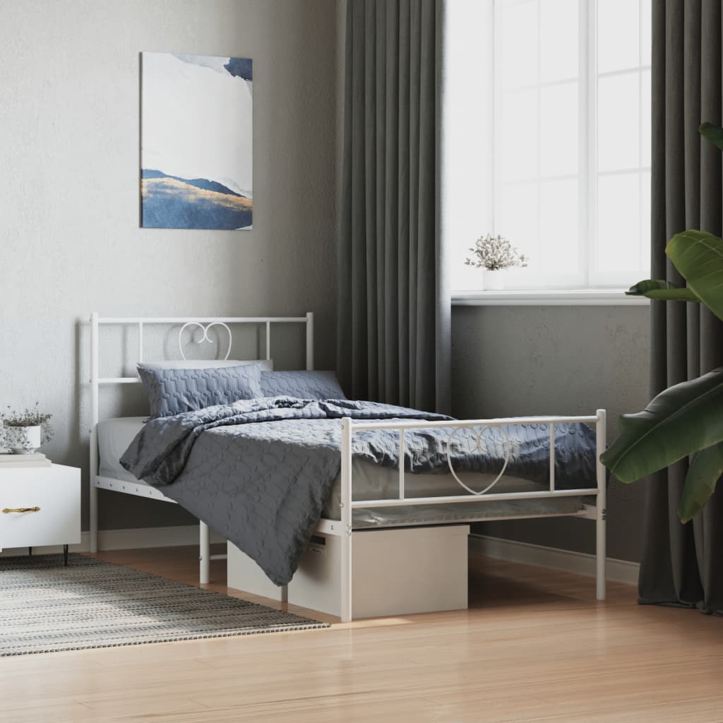 vidaXL Metal Bed Frame without Mattress with Footboard White 100x190 cm