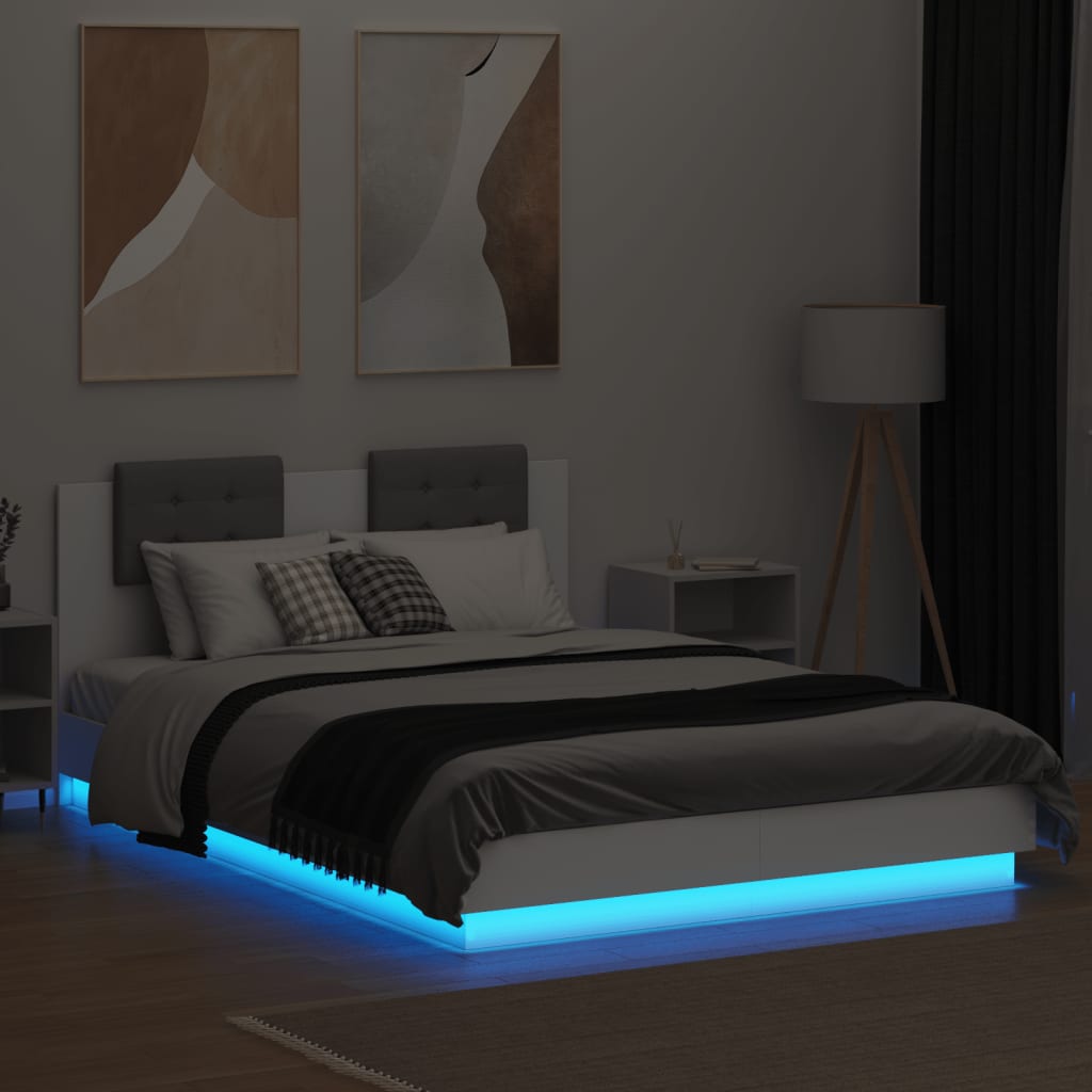 vidaXL Bed Frame with LED without Mattress White 150x200 cm King Size