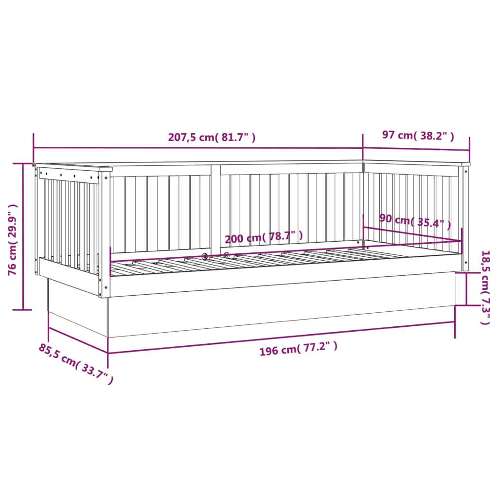 vidaXL Day Bed without Mattress Grey 90x200 cm Solid Wood Pine