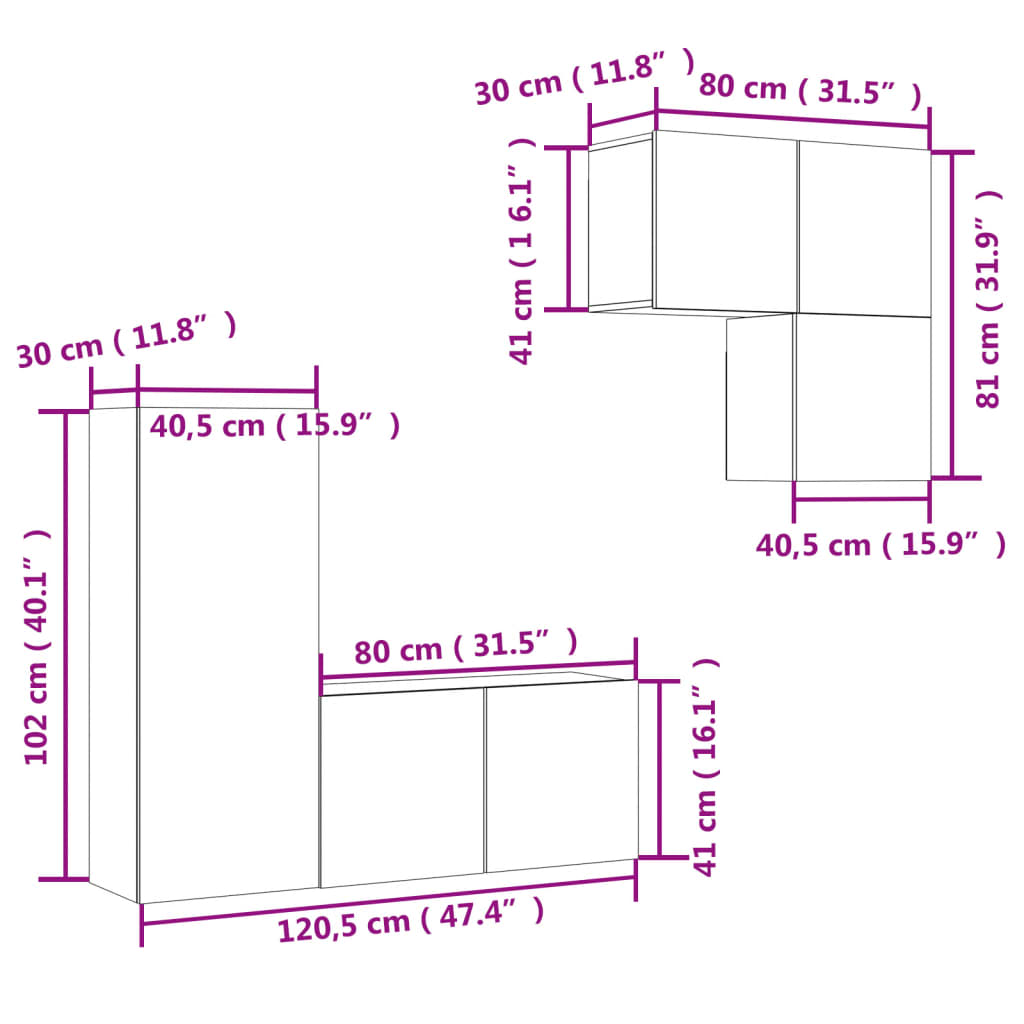 vidaXL 4 Piece TV Wall Units White Engineered Wood