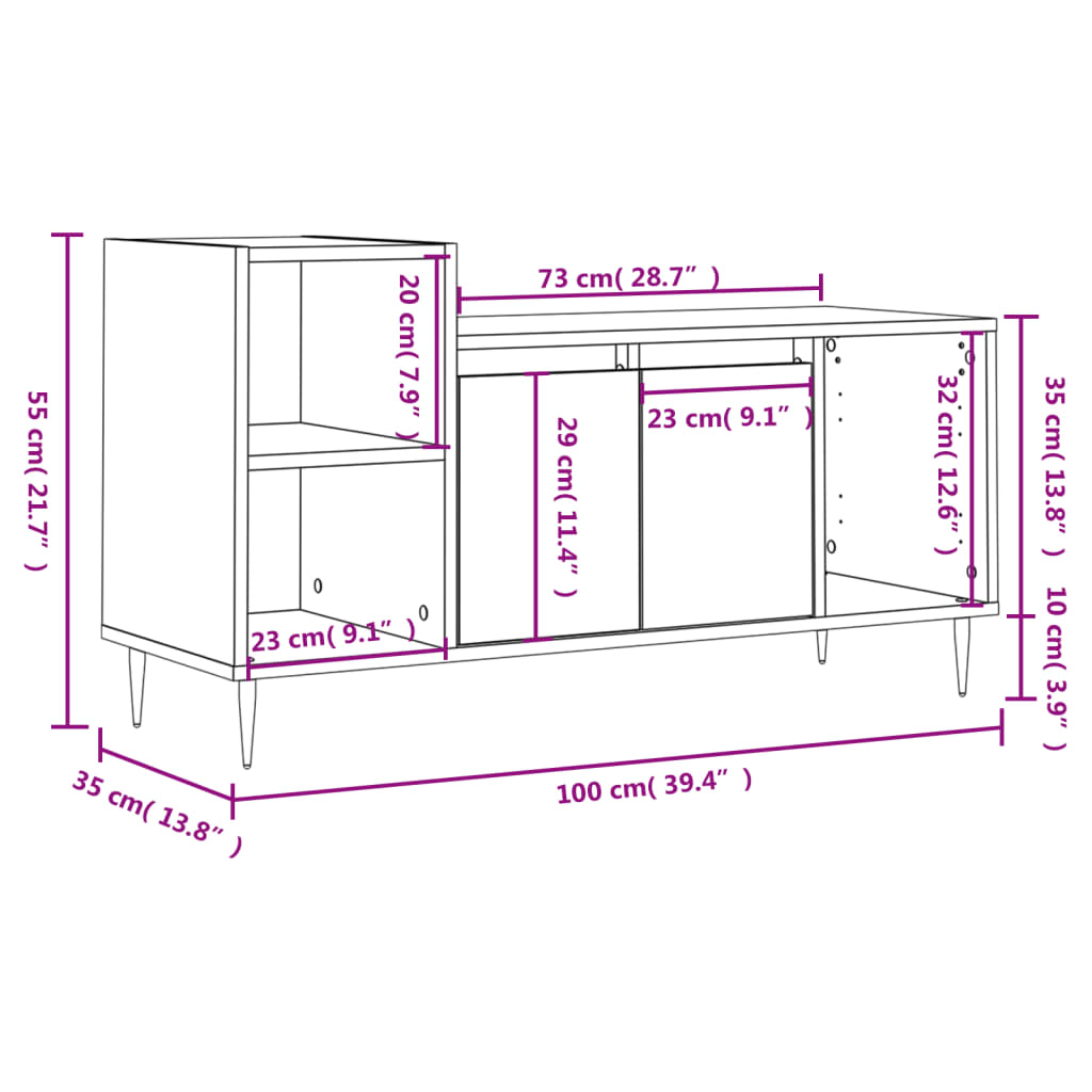 vidaXL TV Cabinet Sonoma Oak 100x35x55 cm Engineered Wood